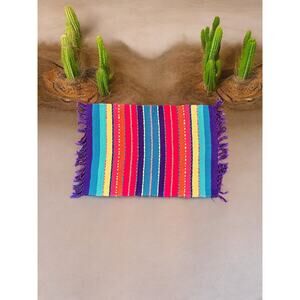 Southwestern Woven Placemats -Vintage Mexico-Colorful-Boho Pink Purple Set of 8